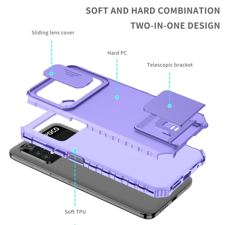 For Xiaomi Poco M4 Pro 4G Stereoscopic Holder Sliding Camshield Phone Case(Purple) - free shipping - PMC TechLife - Order now!