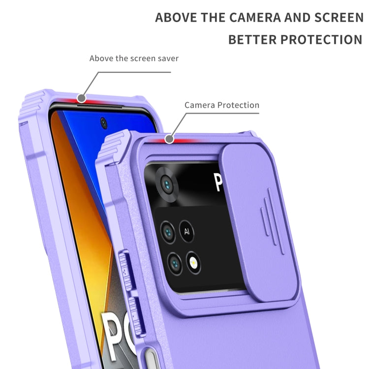 For Xiaomi Poco M4 Pro 4G Stereoscopic Holder Sliding Camshield Phone Case(Purple) - free shipping - PMC TechLife - Order now!