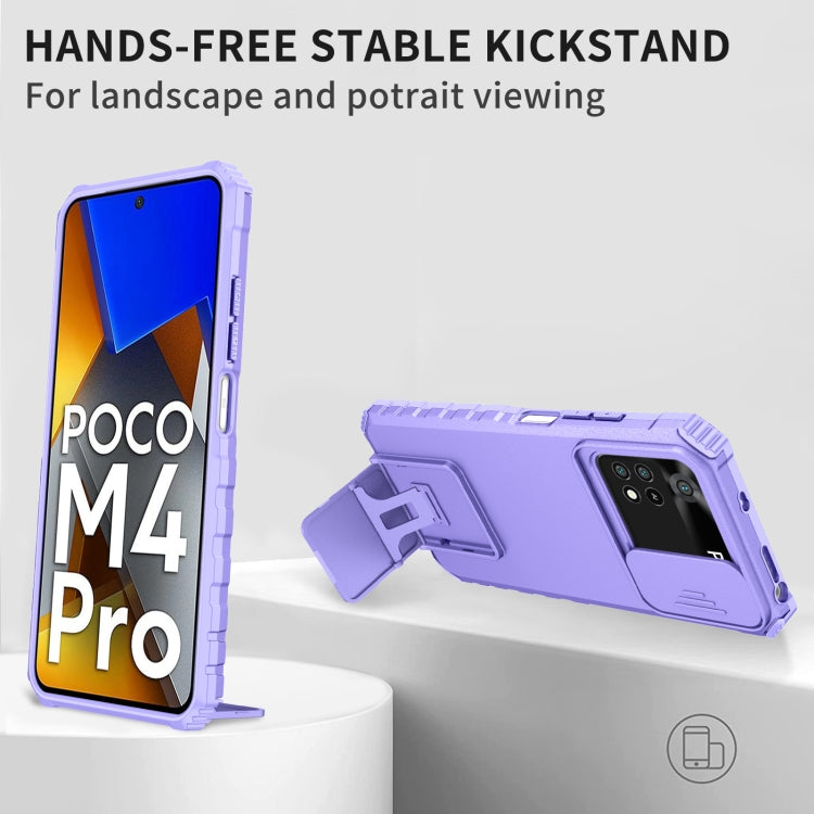 For Xiaomi Poco M4 Pro 4G Stereoscopic Holder Sliding Camshield Phone Case(Purple) - free shipping - PMC TechLife - Order now!