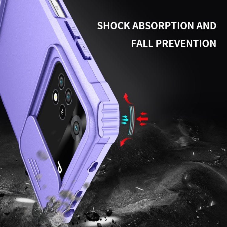 For Xiaomi Poco M4 Pro 4G Stereoscopic Holder Sliding Camshield Phone Case(Purple) - free shipping - PMC TechLife - Order now!