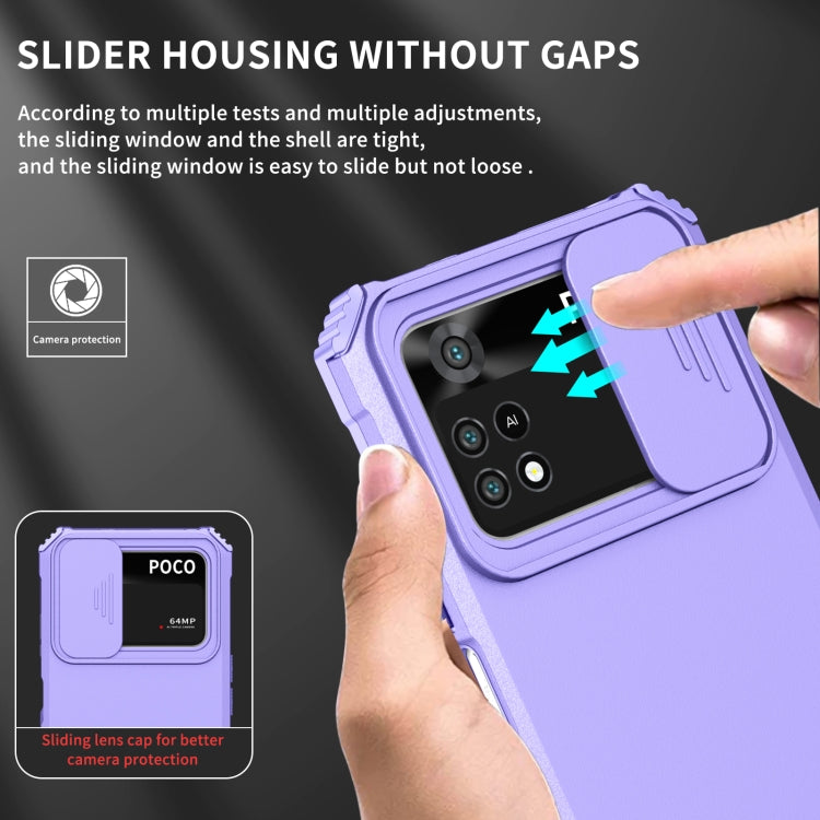 For Xiaomi Poco M4 Pro 4G Stereoscopic Holder Sliding Camshield Phone Case(Purple) - free shipping - PMC TechLife - Order now!