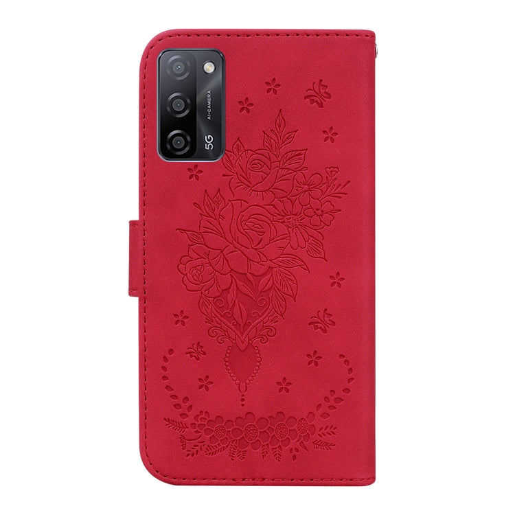 For OPPO A55 5G / A53s 5G / A16 Butterfly Rose Embossed Leather Phone Case(Red) - free shipping - PMC TechLife - Order now!