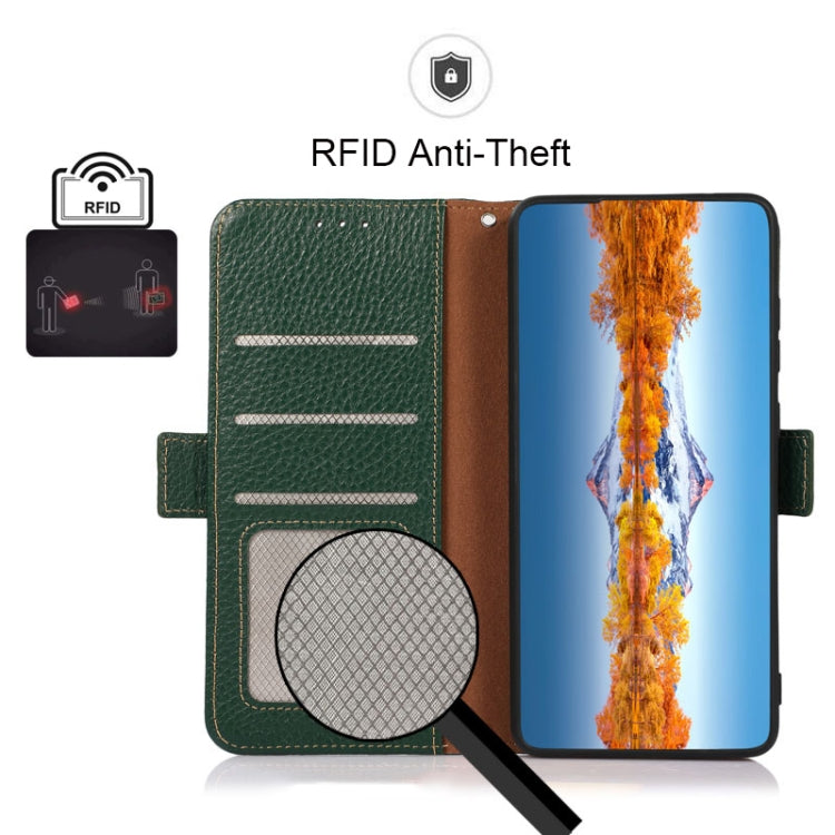 For Huawei nova Y70 Plus KHAZNEH Side-Magnetic Litchi Genuine Leather RFID Phone Case(Green) - Huawei Cases by PMC TechLife | Online Shopping South Africa | PMC TechLife | Buy Now Pay Later Mobicred