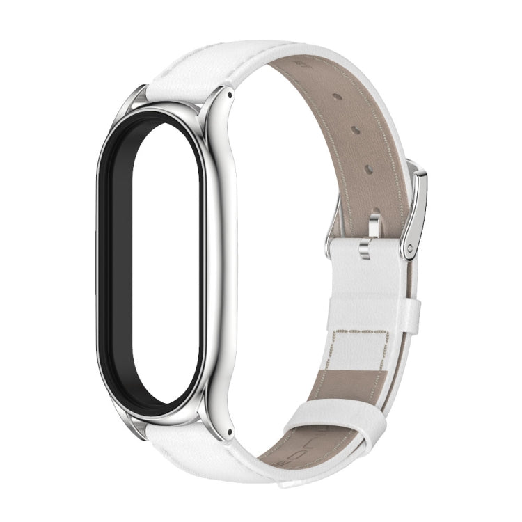 For Xiaomi Mi Band 7 / 7 NFC MIJOBS Plus Genuine Leather Watch Band(White Silver) - Watch Bands by MIJOBS | Online Shopping South Africa | PMC TechLife | Buy Now Pay Later Mobicred
