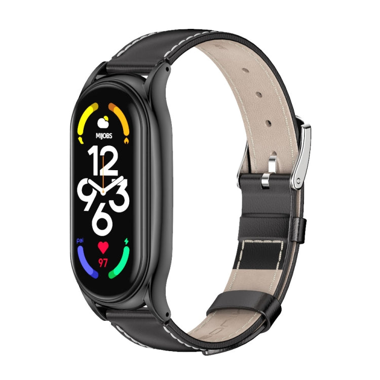 For Xiaomi Mi Band 7 / 7 NFC MIJOBS Plus Genuine Leather Watch Band(Black) - Watch Bands by MIJOBS | Online Shopping South Africa | PMC TechLife | Buy Now Pay Later Mobicred