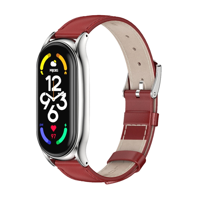For Xiaomi Mi Band 7 / 7 NFC MIJOBS Plus Genuine Leather Watch Band(Red Silver) - Watch Bands by MIJOBS | Online Shopping South Africa | PMC TechLife | Buy Now Pay Later Mobicred