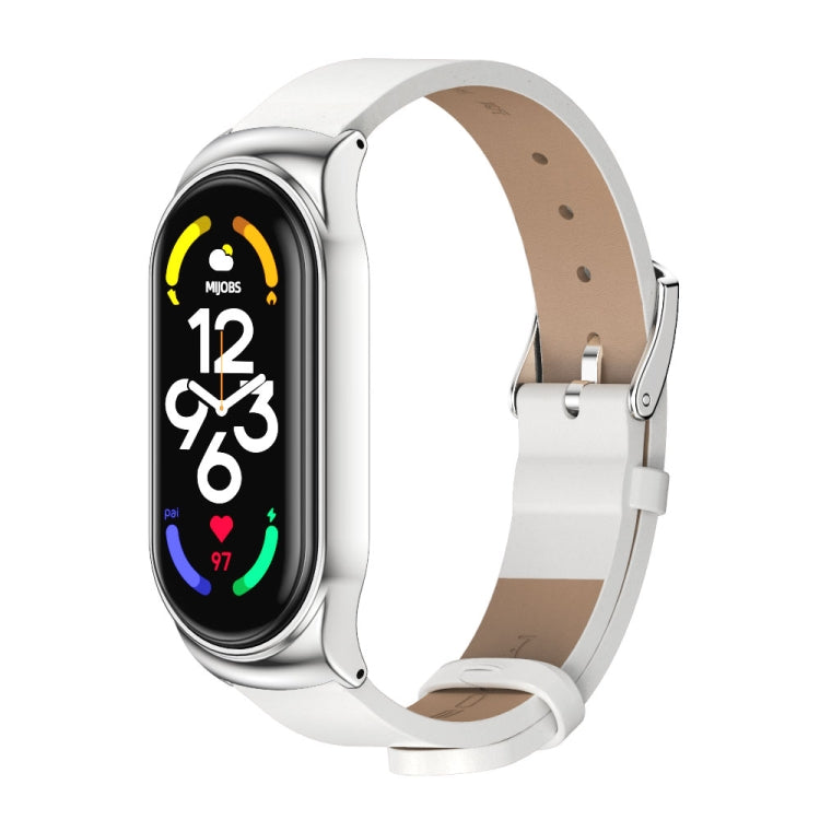 For Xiaomi Mi Band 7 / 7 NFC MIJOBS CS Metal Case + Microfiber Leather Watch Band(White Silver) - Watch Bands by MIJOBS | Online Shopping South Africa | PMC TechLife | Buy Now Pay Later Mobicred