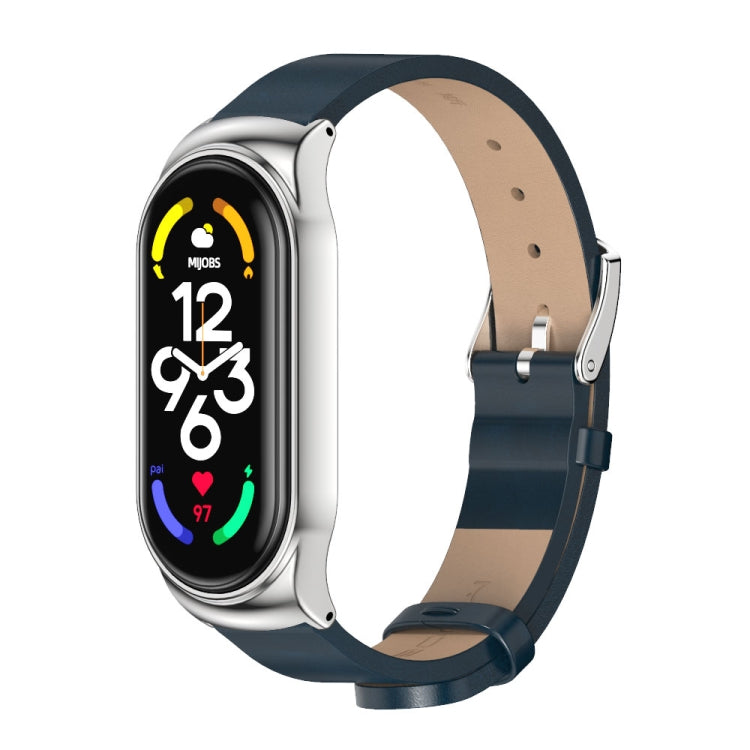 For Xiaomi Mi Band 7 / 7 NFC MIJOBS CS Metal Case + Microfiber Leather Watch Band(Blue Silver) - Watch Bands by MIJOBS | Online Shopping South Africa | PMC TechLife | Buy Now Pay Later Mobicred