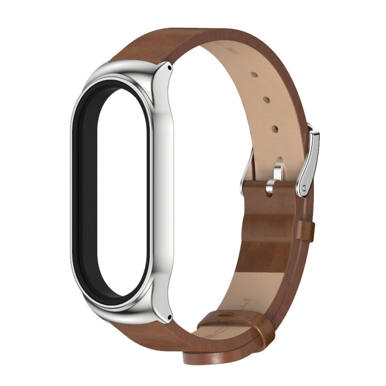 For Xiaomi Mi Band 7 / 7 NFC MIJOBS CS Metal Case + Microfiber Leather Watch Band(Brown Silver) - Watch Bands by MIJOBS | Online Shopping South Africa | PMC TechLife | Buy Now Pay Later Mobicred