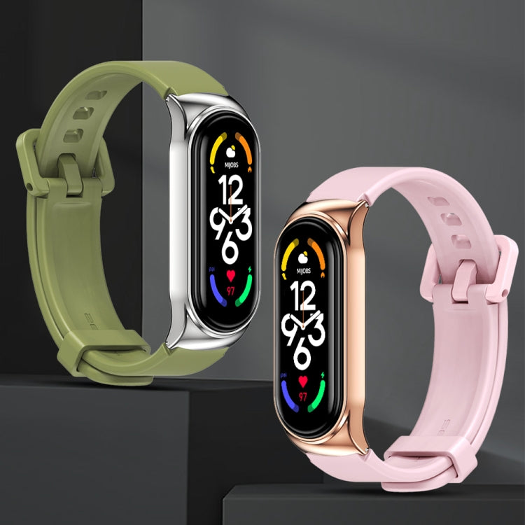 For Xiaomi Mi Band 7 / 7 NFC MIJOBS CS Metal Case + Silicone Watch Band(Black Silver) - Watch Bands by MIJOBS | Online Shopping South Africa | PMC TechLife | Buy Now Pay Later Mobicred