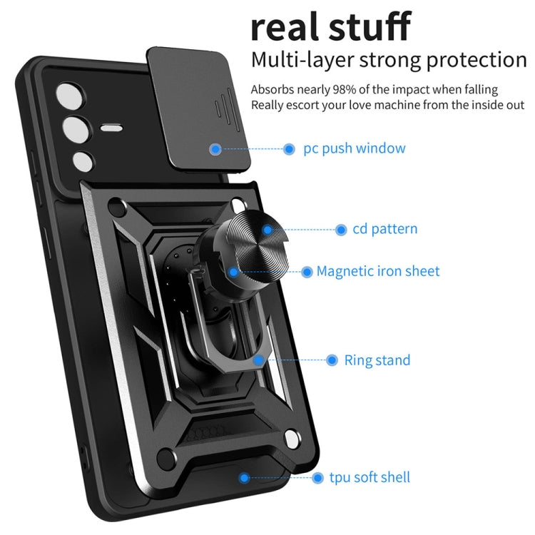 For vivo V23 5G / S12 Sliding Camera Cover Design TPU+PC Phone Case(Black) - vivo Cases by PMC TechLife | Online Shopping South Africa | PMC TechLife | Buy Now Pay Later Mobicred