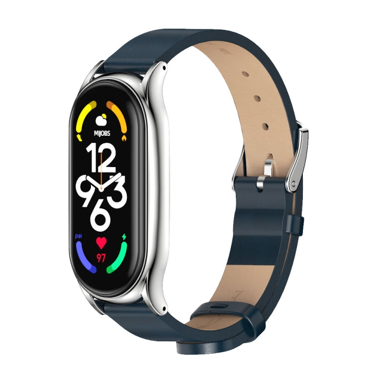 For Xiaomi Mi Band 7 / 7 NFC MIJOBS Plus Metal Case Microfiber Leather Watch Band(Blue Silver) - Watch Bands by MIJOBS | Online Shopping South Africa | PMC TechLife | Buy Now Pay Later Mobicred