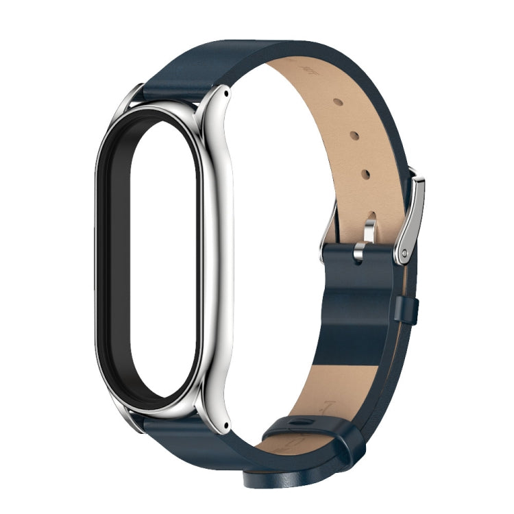 For Xiaomi Mi Band 7 / 7 NFC MIJOBS Plus Metal Case Microfiber Leather Watch Band(Blue Silver) - Watch Bands by MIJOBS | Online Shopping South Africa | PMC TechLife | Buy Now Pay Later Mobicred