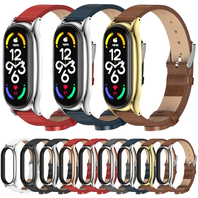 For Xiaomi Mi Band 7 / 7 NFC MIJOBS Plus Metal Case Microfiber Leather Watch Band(Blue Silver) - Watch Bands by MIJOBS | Online Shopping South Africa | PMC TechLife | Buy Now Pay Later Mobicred