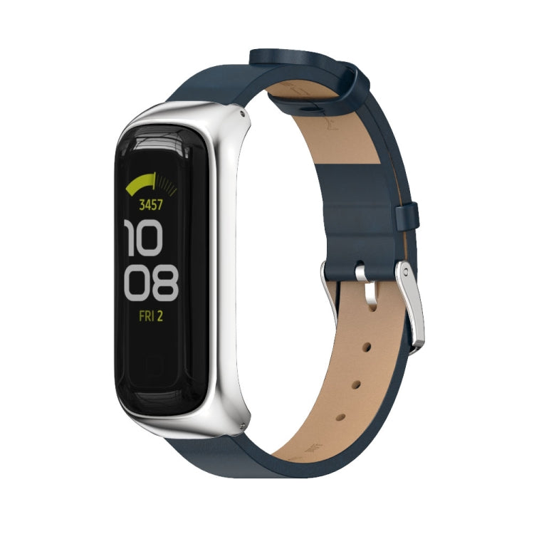 For Samsung Galaxy Fit 2 MIJOBS Metal Case Microfiber Leather Watch Band(Blue Silver) - free shipping - PMC TechLife - Order now!