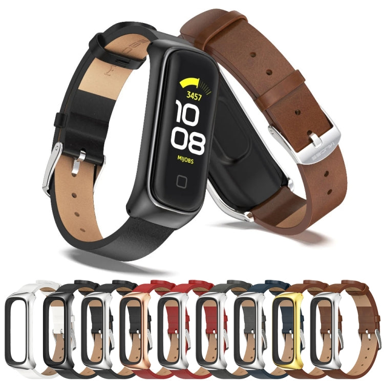 For Samsung Galaxy Fit 2 MIJOBS Metal Case Microfiber Leather Watch Band(Black Silver) - Watch Bands by MIJOBS | Online Shopping South Africa | PMC TechLife | Buy Now Pay Later Mobicred