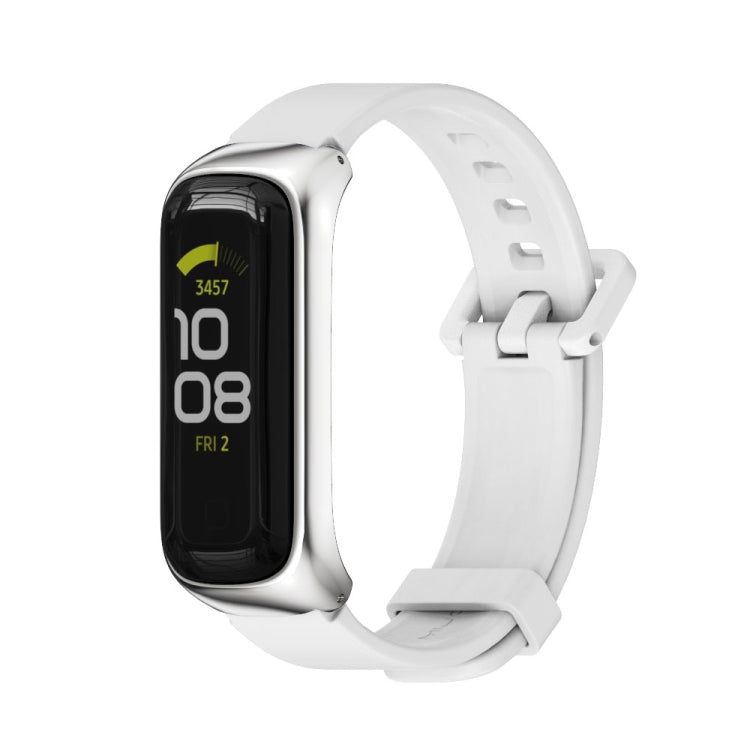 For Samsung Galaxy Fit 2 MIJOBS Metal Case Silicone Watch Band(White Silver) - Watch Bands by MIJOBS | Online Shopping South Africa | PMC TechLife | Buy Now Pay Later Mobicred