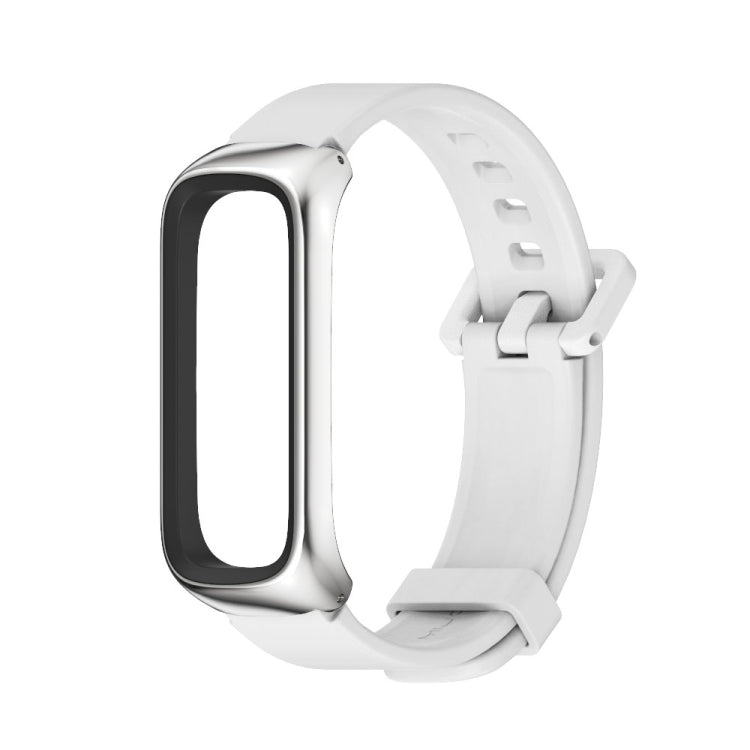 For Samsung Galaxy Fit 2 MIJOBS Metal Case Silicone Watch Band(White Silver) - Watch Bands by MIJOBS | Online Shopping South Africa | PMC TechLife | Buy Now Pay Later Mobicred