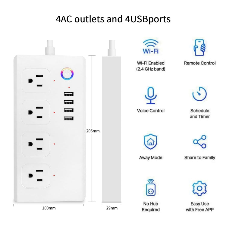 WiFi 10A SM-SO301-U 2500W 4 Holes + 4 USB Smart Power Strip, US Plug(White) - Smart Socket by PMC TechLife | Online Shopping South Africa | PMC TechLife