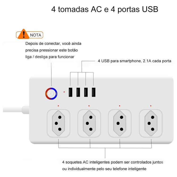 WiFi 10A SM-SO301-B 4 Holes + 4 USB Multi-purpose Smart Power Strip, Brazil Plug - Smart Socket by PMC TechLife | Online Shopping South Africa | PMC TechLife