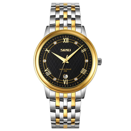 SKMEI 9272 Stainless Steel Buckle Strap Waterproof Quartz Watch Man(Gold and Black) - Alloy Watches by SKMEI | Online Shopping South Africa | PMC Jewellery | Buy Now Pay Later Mobicred