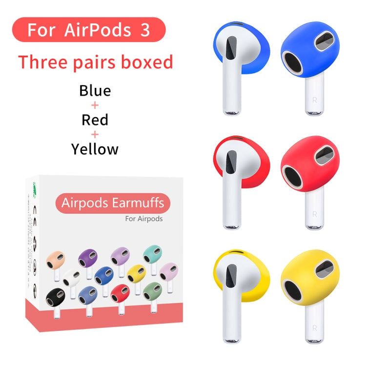 3 Pairs Earphone Silicone Earmuffs For AirPods 3(Blue+Red+Yellow) - For AirPods 3 by PMC TechLife | Online Shopping South Africa | PMC TechLife