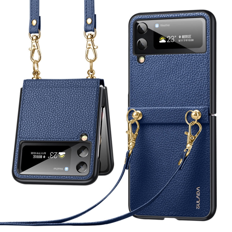 For Samsung Galaxy Z Flip3 5G SULADA Litchi Texture Leather + TPU Phone Case with Strap(Blue) - Galaxy Phone Cases by SULADA | Online Shopping South Africa | PMC Jewellery