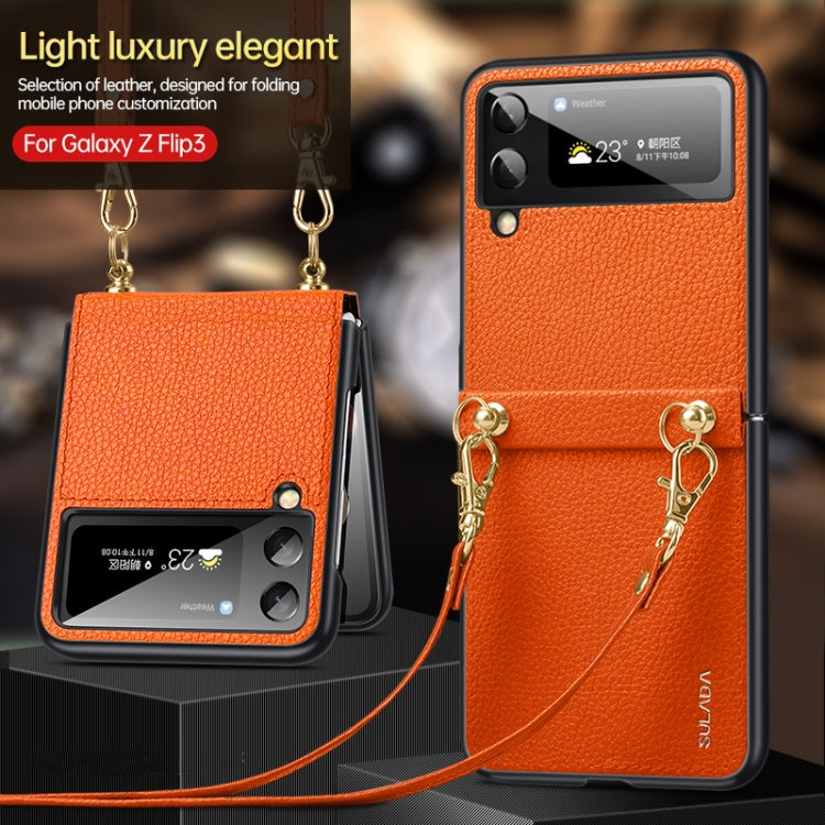 For Samsung Galaxy Z Flip3 5G SULADA Litchi Texture Leather + TPU Phone Case with Strap(Red) - free shipping - PMC TechLife - Order now!
