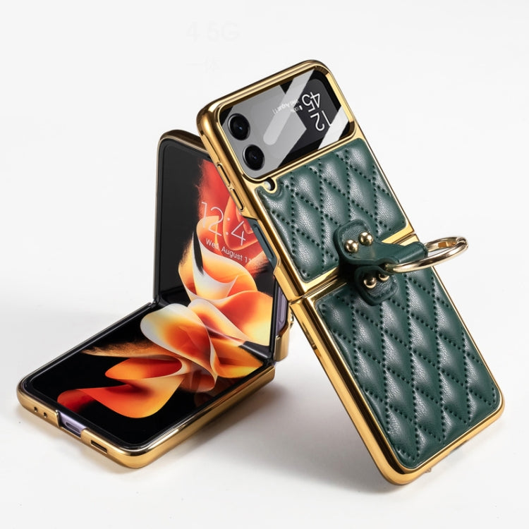 For Samsung Galaxy Z Flip4 GKK Integrated Plating + Leather Phone Case with Ring(Green) - free shipping - PMC TechLife - Order now!