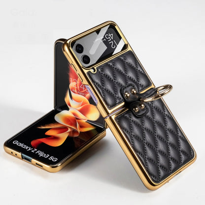 For Samsung Galaxy Z Flip4 GKK Integrated Plating + Leather Phone Case with Ring(Black) - Galaxy Z Flip4 5G Cases by GKK | Online Shopping South Africa | PMC Jewellery | Buy Now Pay Later Mobicred