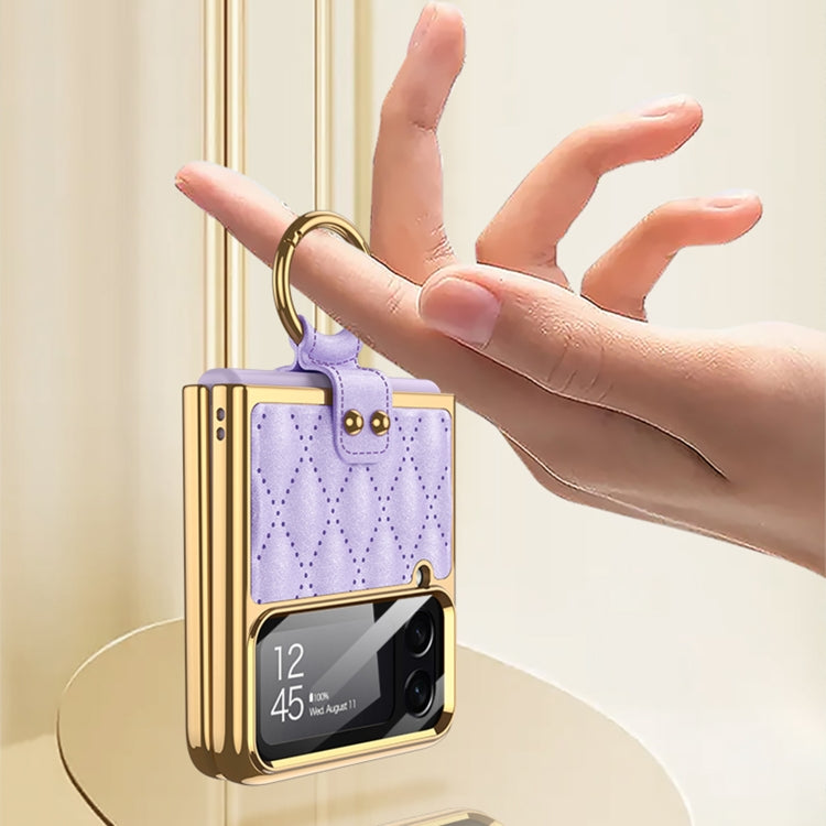 For Samsung Galaxy Z Flip4 GKK Integrated Plating + Leather Phone Case with Ring(Black) - Galaxy Z Flip4 5G Cases by GKK | Online Shopping South Africa | PMC TechLife | Buy Now Pay Later Mobicred
