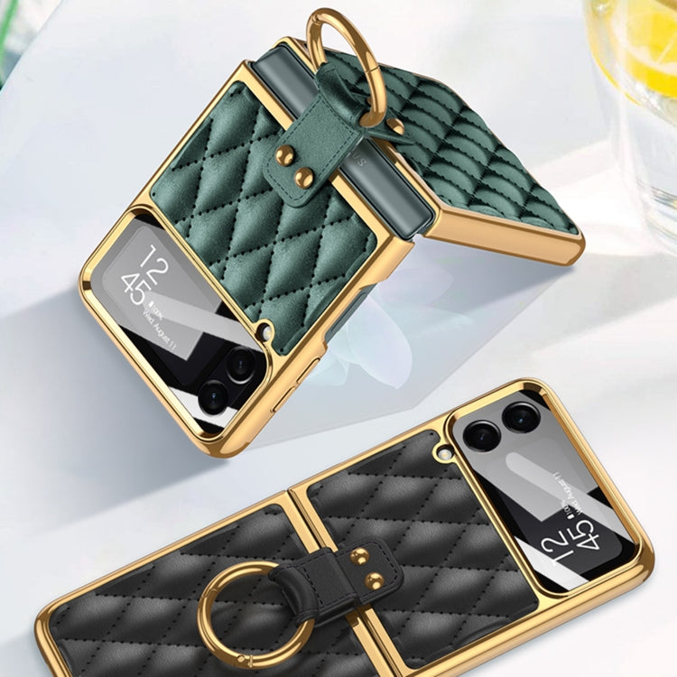 For Samsung Galaxy Z Flip4 GKK Integrated Plating + Leather Phone Case with Ring(Green) - Galaxy Z Flip4 5G Cases by GKK | Online Shopping South Africa | PMC Jewellery | Buy Now Pay Later Mobicred