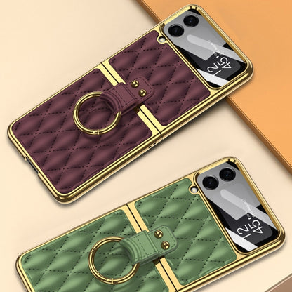 For Samsung Galaxy Z Flip4 GKK Integrated Plating + Leather Phone Case with Ring(Green) - Galaxy Z Flip4 5G Cases by GKK | Online Shopping South Africa | PMC Jewellery | Buy Now Pay Later Mobicred