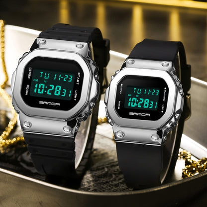 SANDA 2126 Tempered Mirror Luminous Waterproof Dual Display Electronic Watch(Black Gold) - Silicone Strap Watches by SANDA | Online Shopping South Africa | PMC Jewellery | Buy Now Pay Later Mobicred