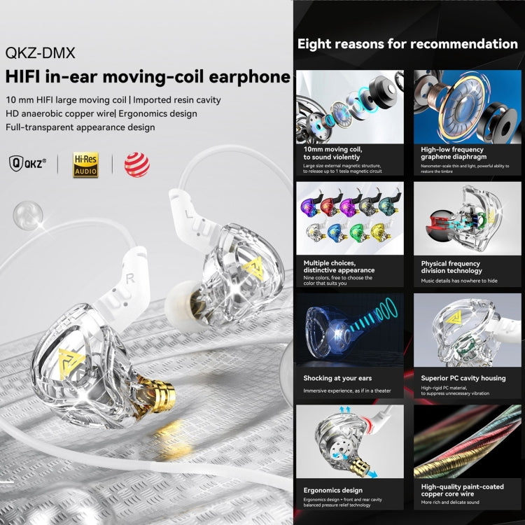 QKZ DMX Sports In-ear HIFI 3.5mm Wired Control Earphone with Mic(Cyan) - In Ear Wired Earphone by QKZ | Online Shopping South Africa | PMC Jewellery