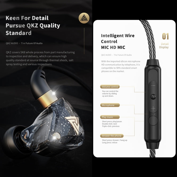 QKZ SK8 3.5mm Sports In-ear Dynamic HIFI Monitor Earphone with Mic(Black) - In Ear Wired Earphone by QKZ | Online Shopping South Africa | PMC Jewellery
