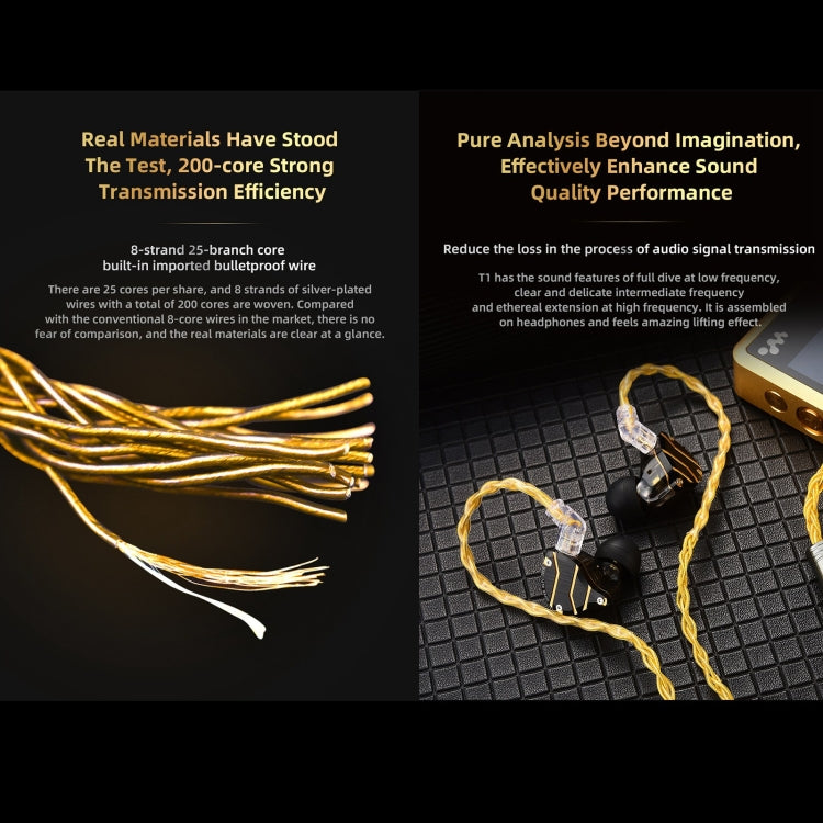 QKZ T1 8 Core TC Silver Plated 3.5mm 0.75mm 2PIN HIFI Earphone Update Cable(Yellow) - free shipping - PMC TechLife - Order now!