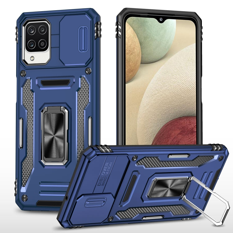 For Samsung Galaxy A12 5G/4G / M12 / F12 Armor PC + TPU Camera Shield Phone Case(Navy Blue) - Galaxy Phone Cases by PMC TechLife | Online Shopping South Africa | PMC TechLife