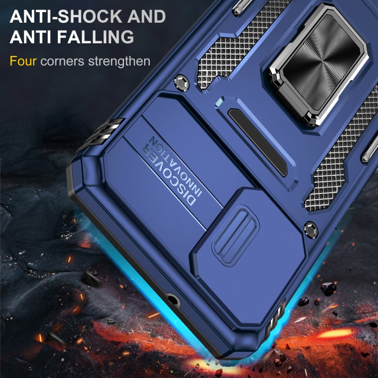 For Samsung Galaxy A12 5G/4G / M12 / F12 Armor PC + TPU Camera Shield Phone Case(Navy Blue) - Galaxy Phone Cases by PMC TechLife | Online Shopping South Africa | PMC TechLife