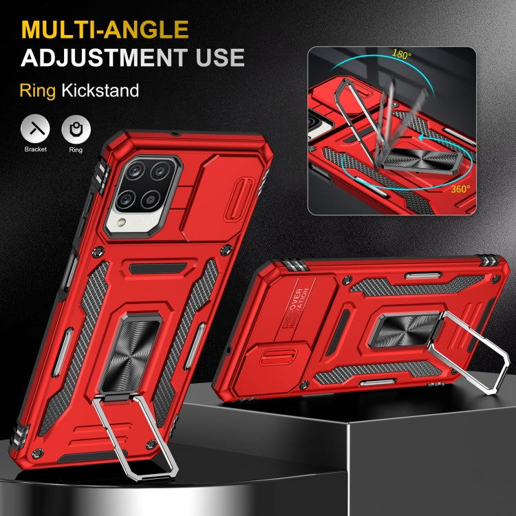 For Samsung Galaxy A12 5G/4G / M12 / F12 Armor PC + TPU Camera Shield Phone Case(Red) - Galaxy Phone Cases by PMC TechLife | Online Shopping South Africa | PMC TechLife