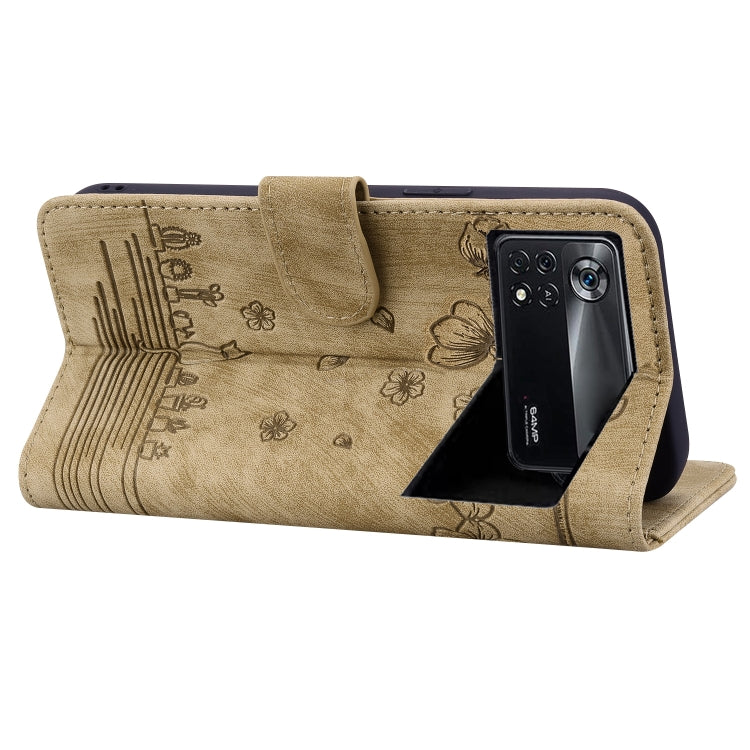 For Xiaomi Poco M4 Pro 4G Global Cartoon Sakura Cat Embossed Leather Phone Case(Brown) - free shipping - PMC TechLife - Order now!