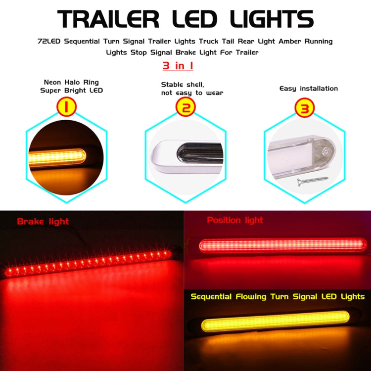 2 PCS 72LEDs Two-color Brake Turn Tail Light(Red Shell Red Light + Flowing Yellow Light) - Turn Signal by PMC TechLife | Online Shopping South Africa | PMC TechLife | Buy Now Pay Later Mobicred