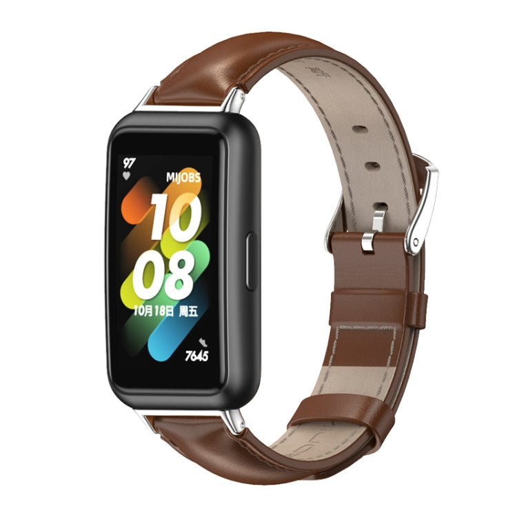 For Huawei Band 7 / 7 NFC MIJOBS Cowhide Leather Watch Band(Brown Silver) - free shipping - PMC TechLife - Order now!