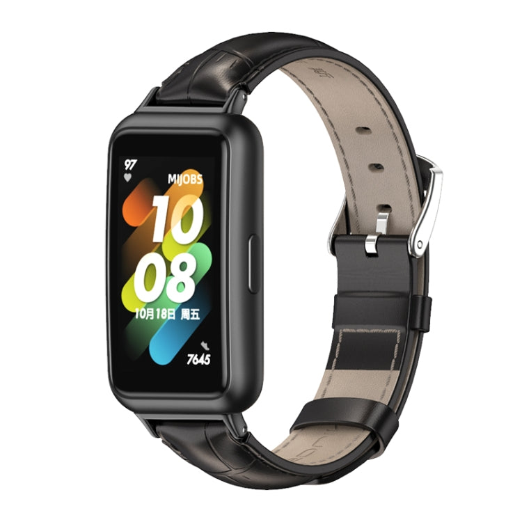 For Huawei Band 7 / 7 NFC MIJOBS Cowhide Leather Watch Band(Bamboo Joint Black) - Watch Bands by MIJOBS | Online Shopping South Africa | PMC TechLife | Buy Now Pay Later Mobicred