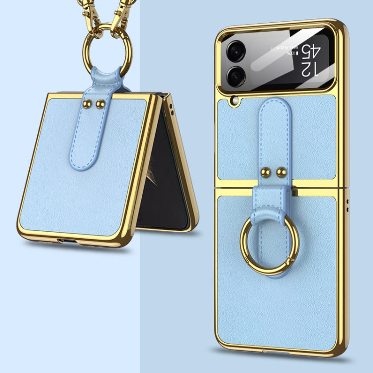 For Samsung Galaxy Z Flip4 GKK Plating + Leather Phone Case with Ring & Strap(Blue) - Galaxy Z Flip4 5G Cases by GKK | Online Shopping South Africa | PMC Jewellery