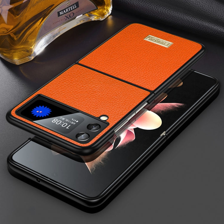 For Samsung Galaxy Z Flip4 SULADA Shockproof TPU + Handmade Leather Phone Case(Orange) - free shipping - PMC TechLife - Order now!