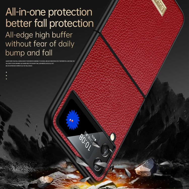 For Samsung Galaxy Z Flip4 SULADA Shockproof TPU + Handmade Leather Phone Case(Red) - free shipping - PMC TechLife - Order now!