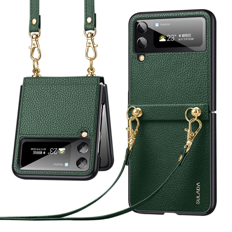 For Samsung Galaxy Z Flip4 SULADA Litchi Texture Leather + TPU Phone Case with Strap(Green) - Galaxy Z Flip4 5G Cases by SULADA | Online Shopping South Africa | PMC TechLife | Buy Now Pay Later Mobicred