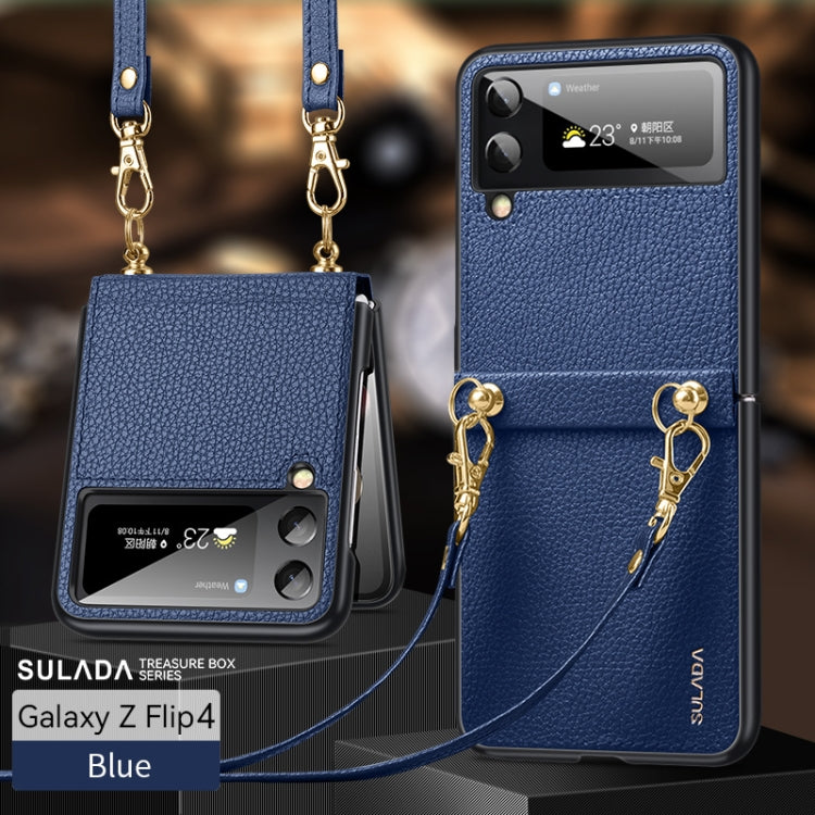 For Samsung Galaxy Z Flip4 SULADA Litchi Texture Leather + TPU Phone Case with Strap(Blue) - free shipping - PMC TechLife - Order now!
