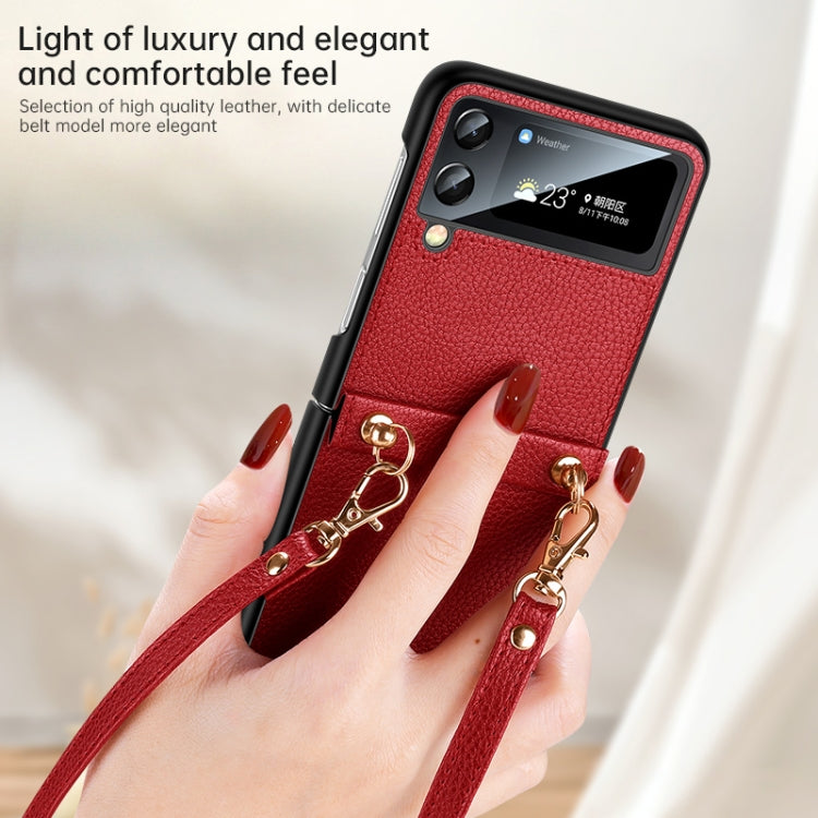 For Samsung Galaxy Z Flip4 SULADA Litchi Texture Leather + TPU Phone Case with Strap(Blue) - free shipping - PMC TechLife - Order now!